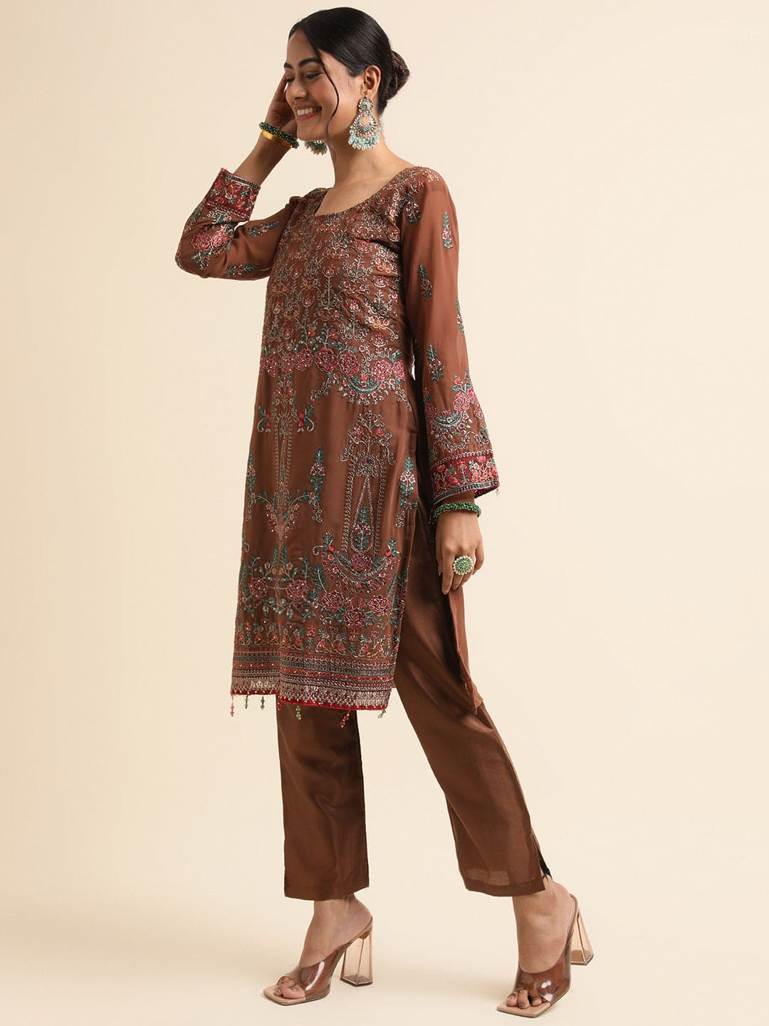 Embrace Elegance with Brown Pakistani Suit for Women