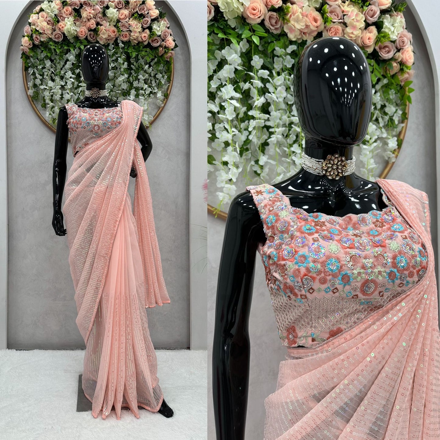 Beautiful Designer Georgette And Sequence Work Saree