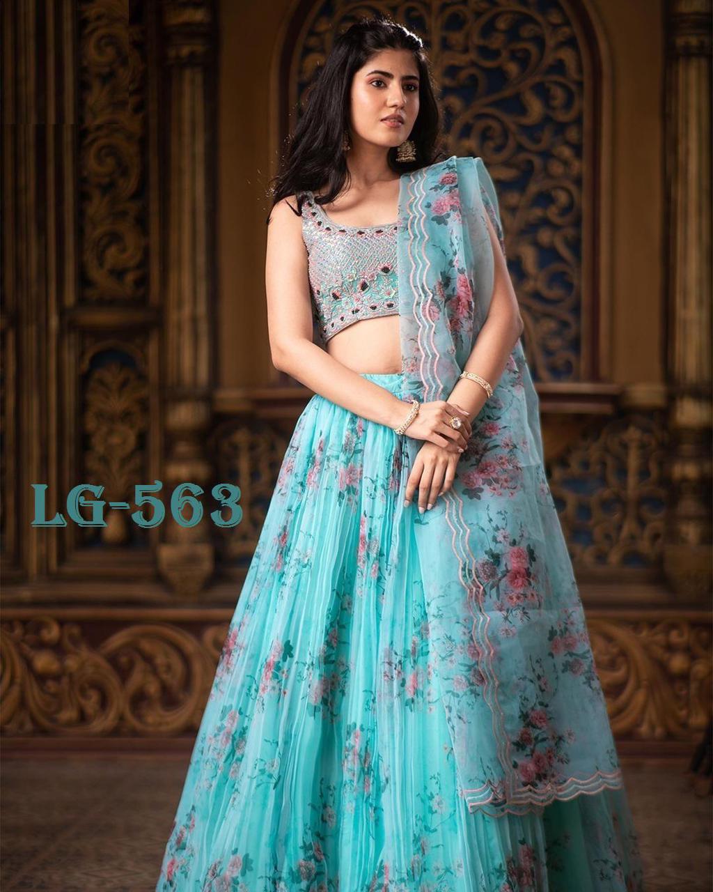 Designer Fancy Look Printed And Blooming Organza Lehenga Choli
