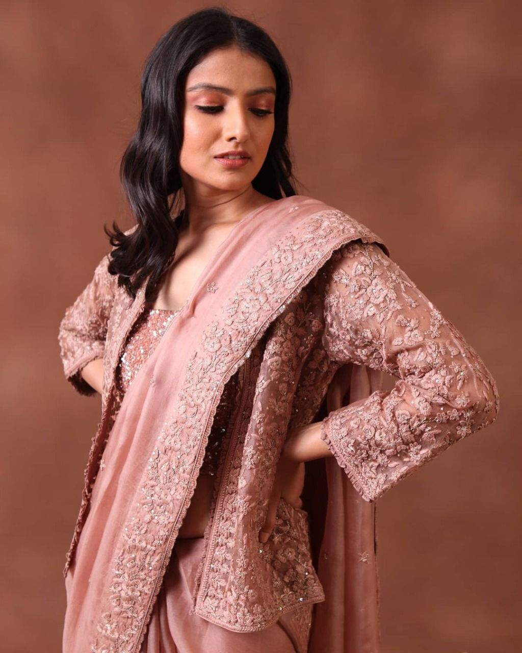 Beautiful Peach Color saree Oragaza...