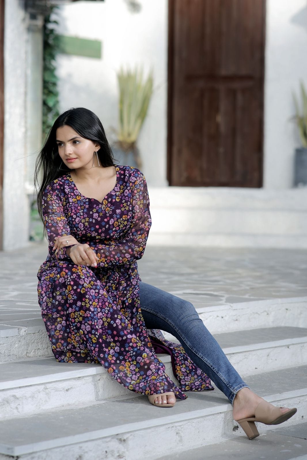 Floral Print Side-Slit Dress