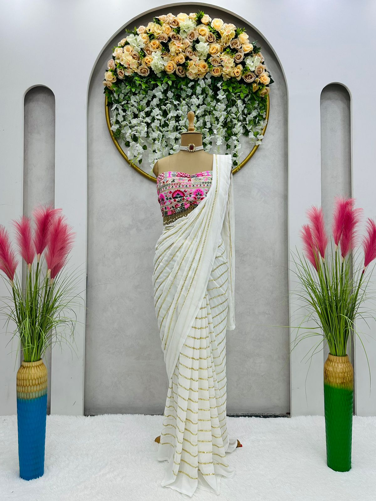 Solid/Plain Bollywood Faux Georgette Saree - Main Image