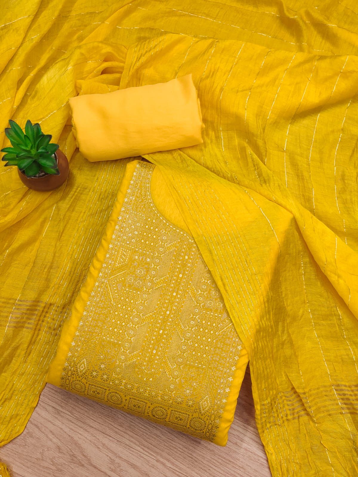 Exclusive Dress Material Suit with Diable Dolla Chanderi Jecard Silk Top and American Crape Bottom for Women, Churidar Materials For Womens, Chanderi Suit.