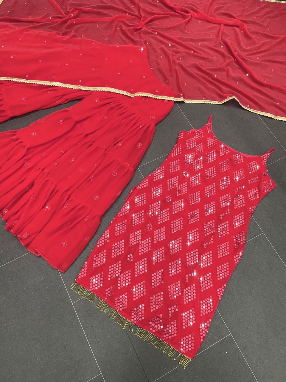 Red Sharara Suit, Indian Dress, Designer Sharara Suit, Wedding Sharara Suit, Partywear Suit,