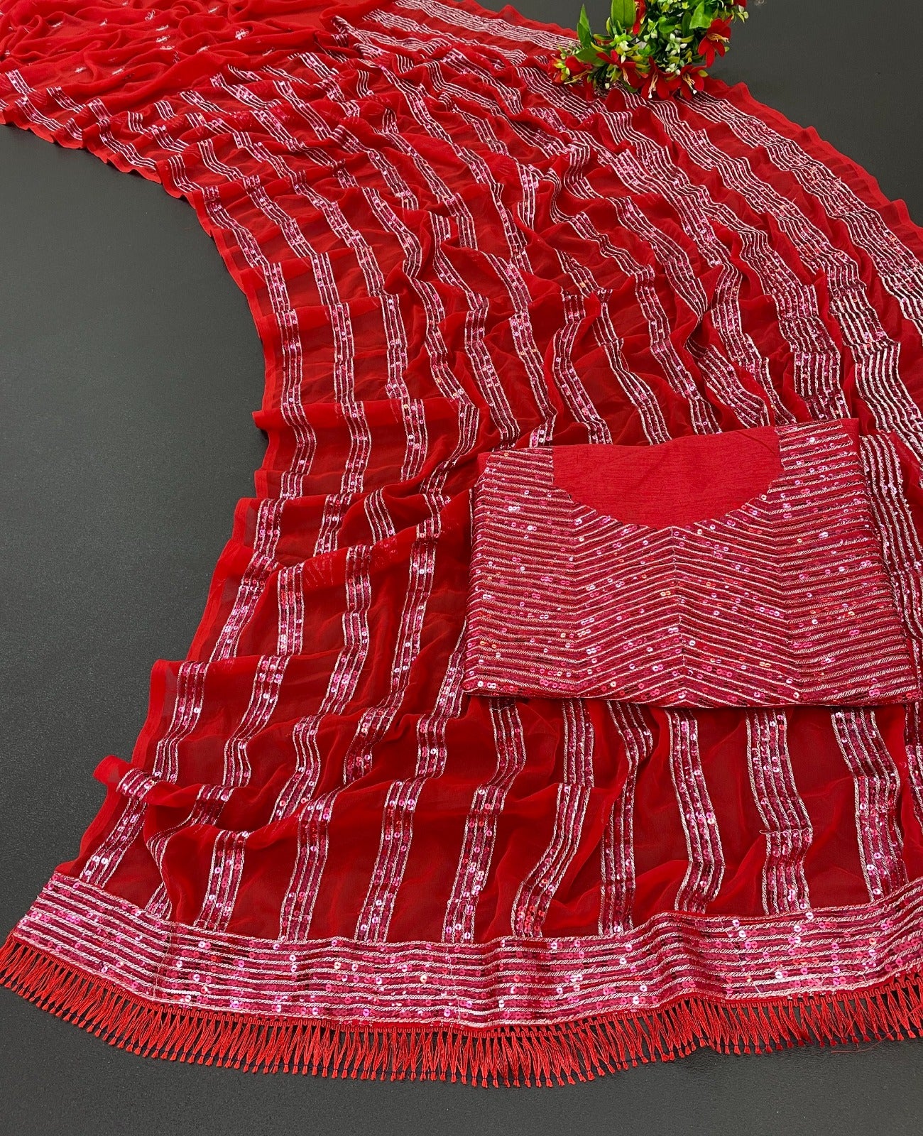 Red Designer Sabyasachi Saree ,Party Wear Saree ,Paithani Saree, Georgette Sequence Saree