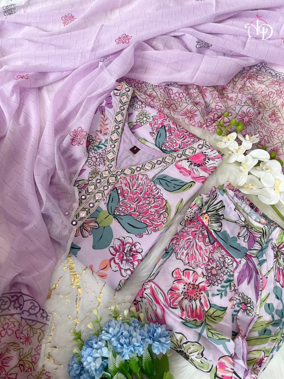 Lilac Floral Afghani Suit