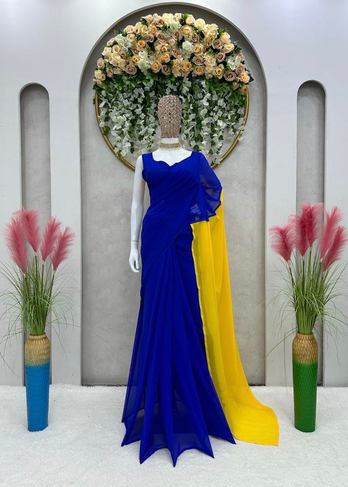 Royal Blue Plain Georgette Saree