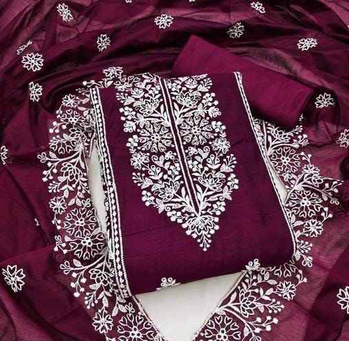 Women Jaqcard Embroidery Work Unstitched Salwar Suit Dress Material