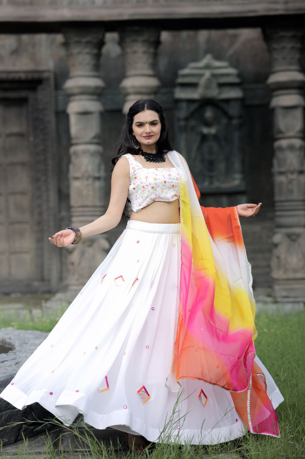White color lehenga choli forwomen ,indian designer Paper Mirror Work