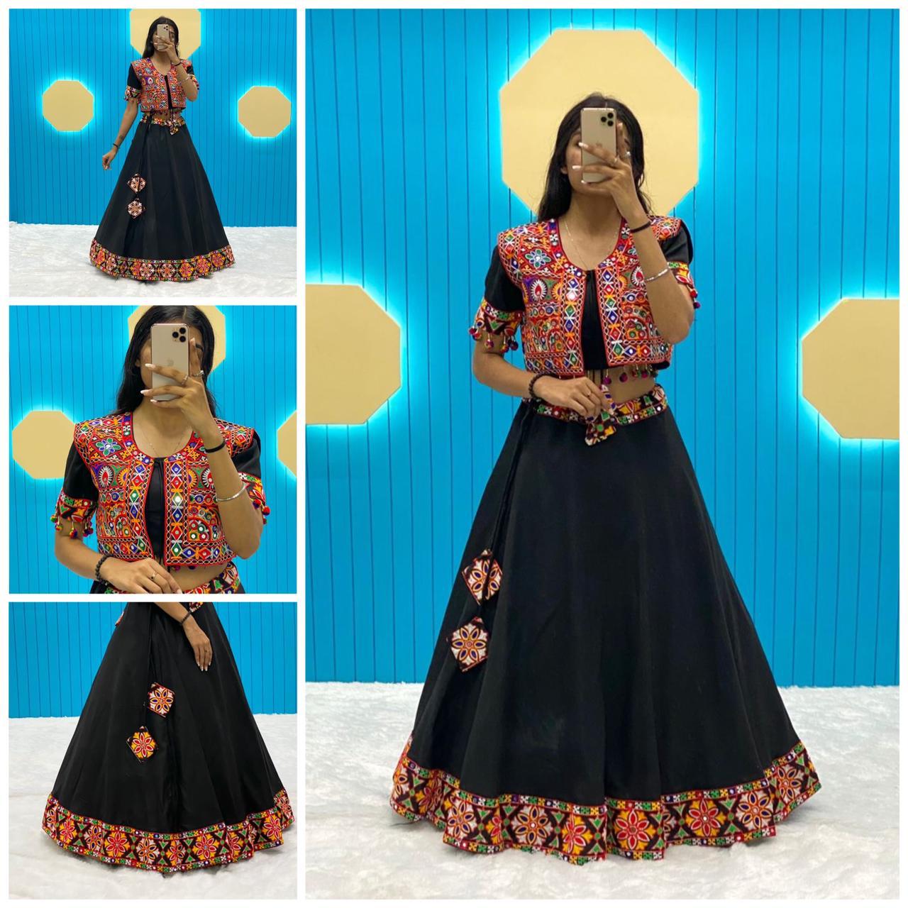 Designer Gamthi With Real Mirror Work Lehenga Choli Dupatta Set