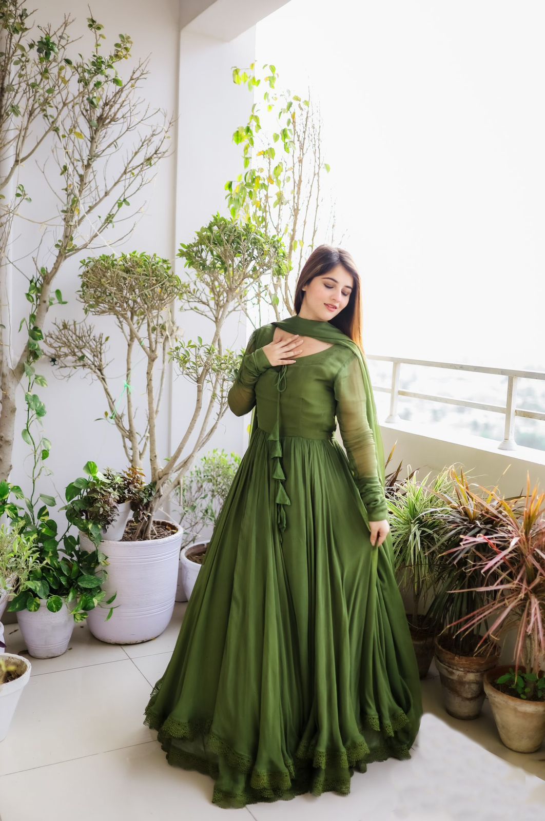 Premium Indian Full Flared Vibrant Green Angrakha Style Anarkali Kurta Premium Indian Full Flared Vibrant Green Angrakha Style Anarkali Kurta