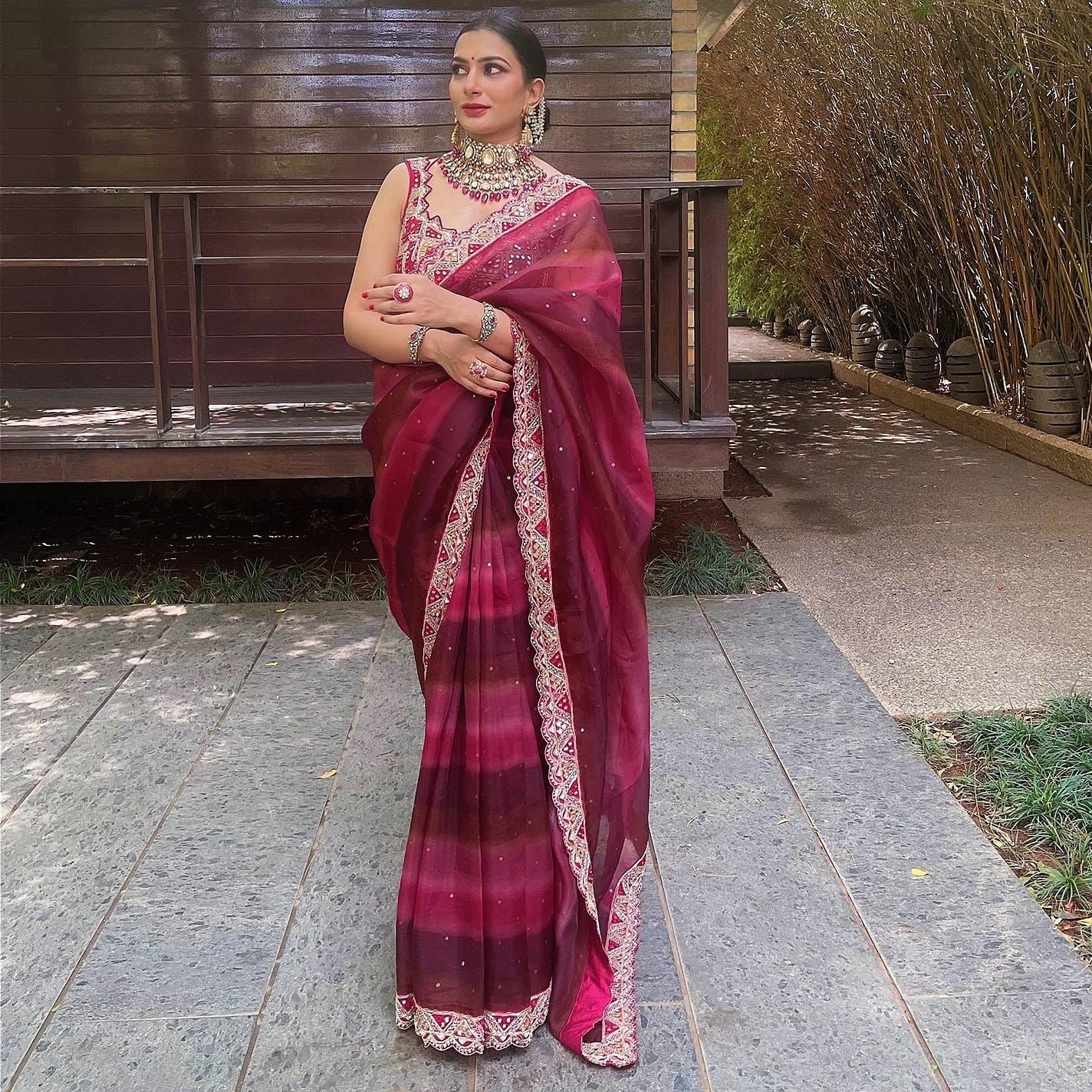 Womens Heavy Degital Jamaika Fabric Saree And Sequein Embroidery And R