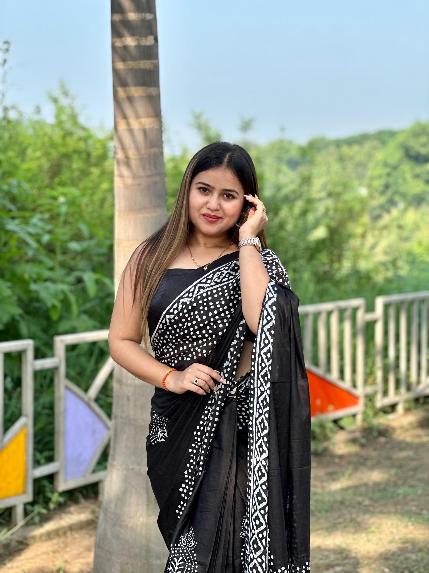 Bagru Hand Block Print Cotton mulmul sarees with blouse