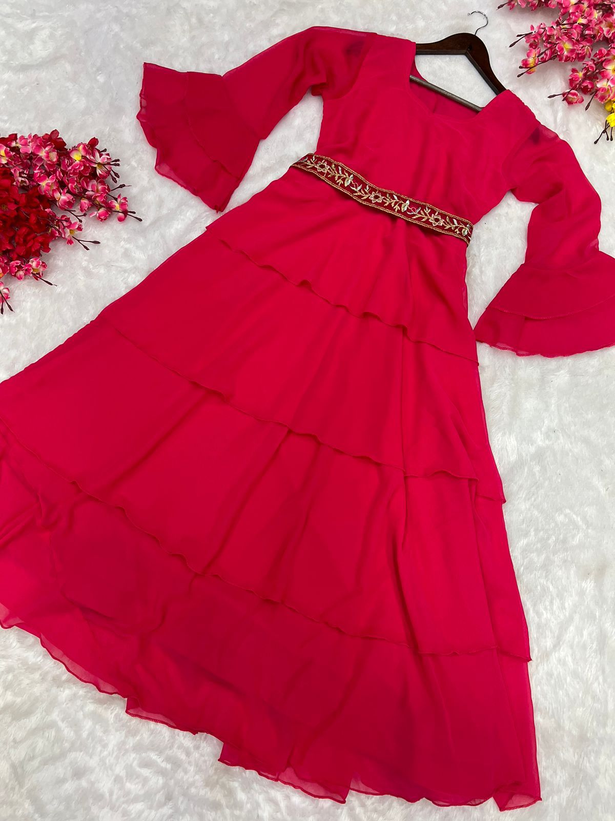 Pink Designer Ruffle Gown Dress for Women, Party Wear Dress, Dress for Evening,Wedding Wear Gown,Indian Outfit,Ready to Wear,Dress for Girls