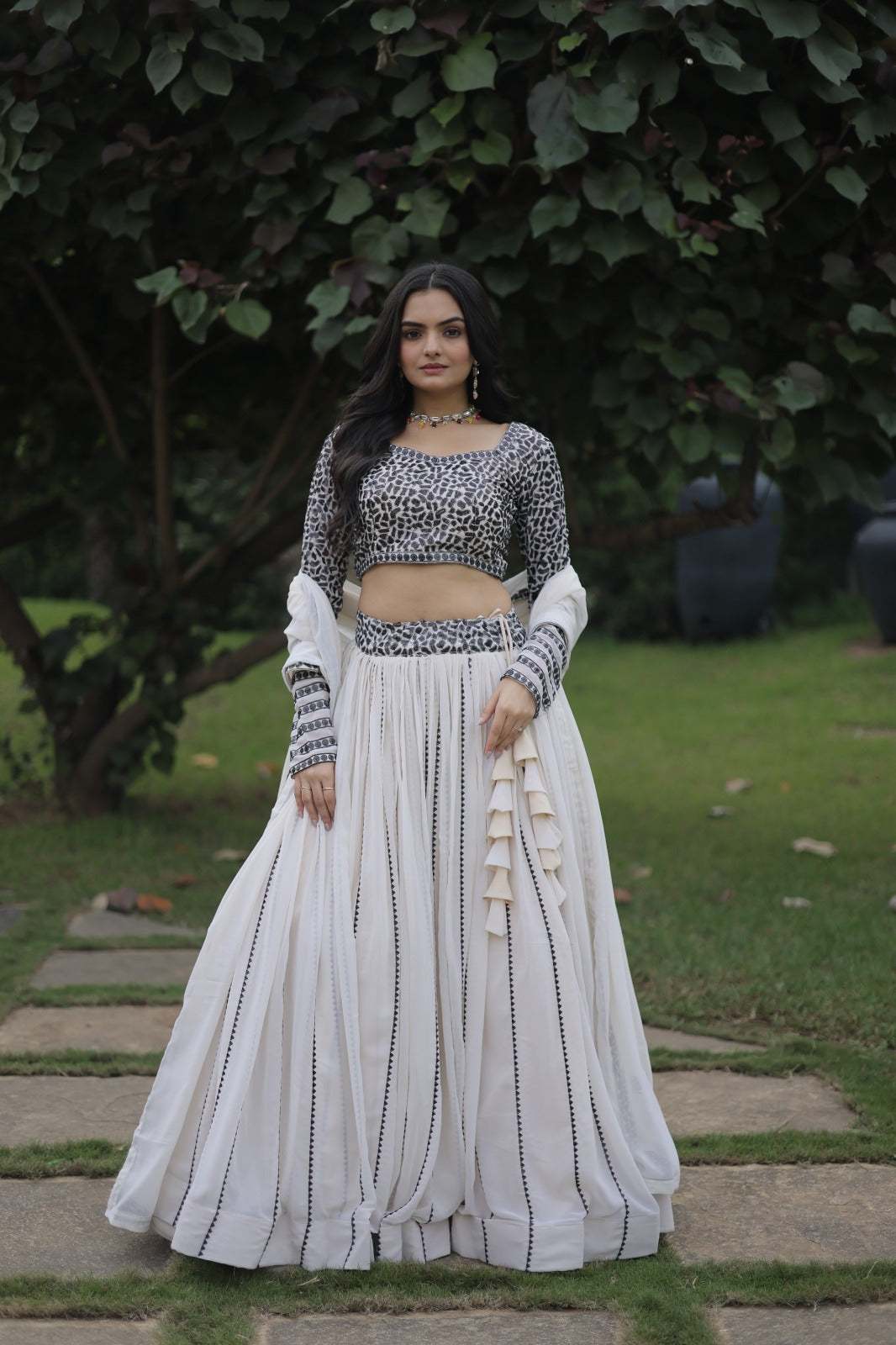 Cream Color Georgette with Sequence Work Woman Designer Party wear Lehenga Choli with Dupatta Set , Wedding Wear Southindian Style Dress