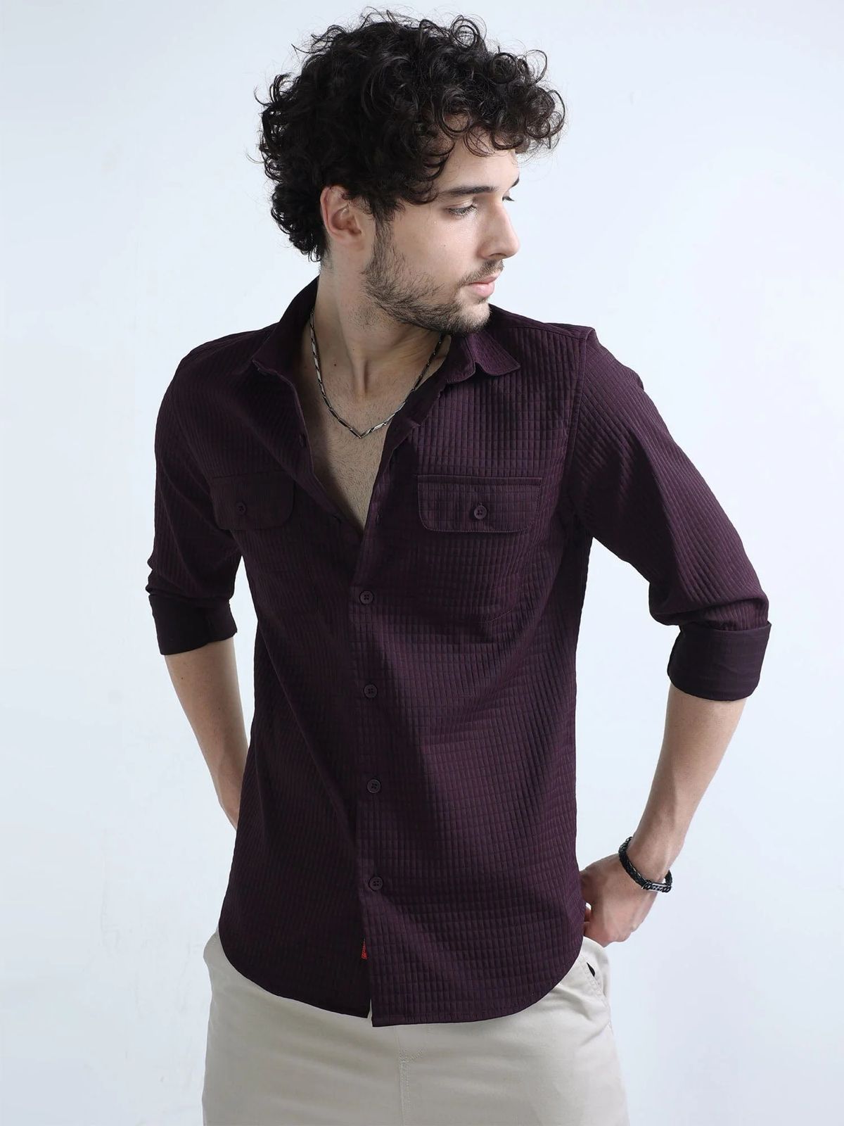 Coffee Micro Prints Casual Slim Fit Shirt