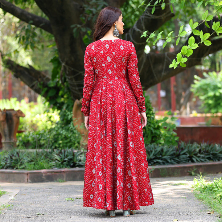 Floral Print Anarkali Kurta Suit Set