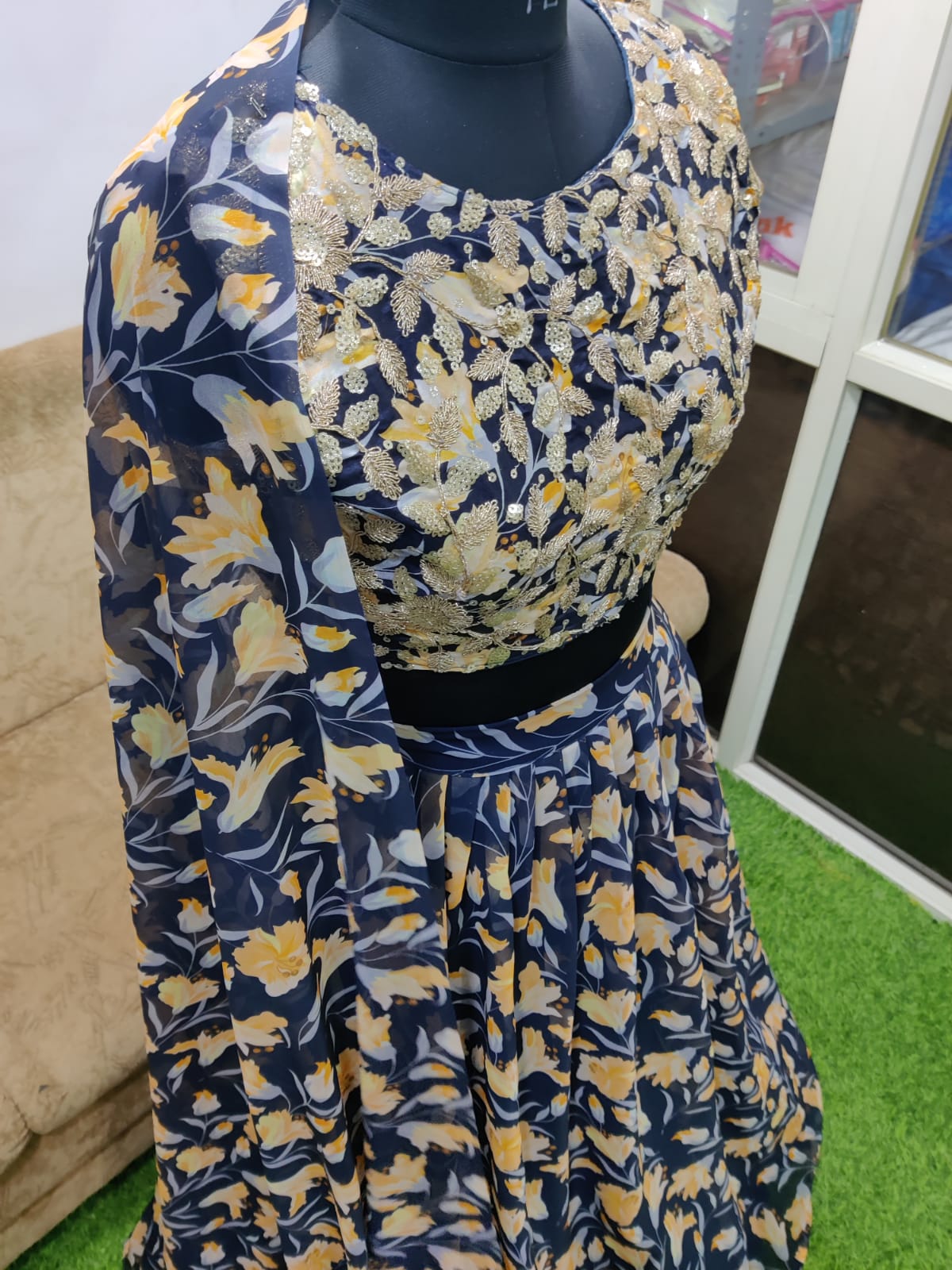 Skip to the end of the images gallery Skip to the beginning of the images gallery Blue Flower Printed Georgette Lehenga Choli For Party