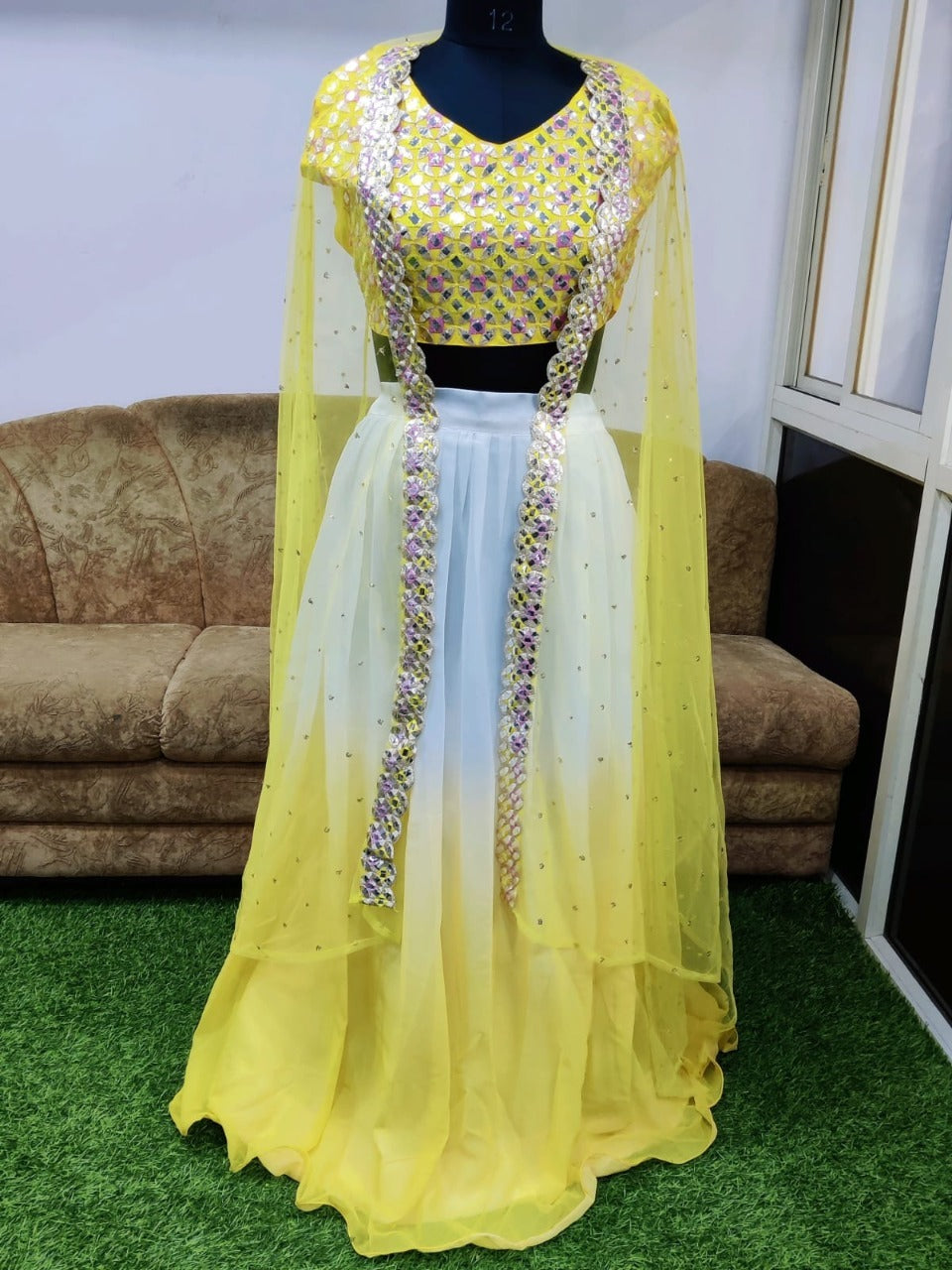 Designer Sequence work yellow colour lehenga choli With Jacket