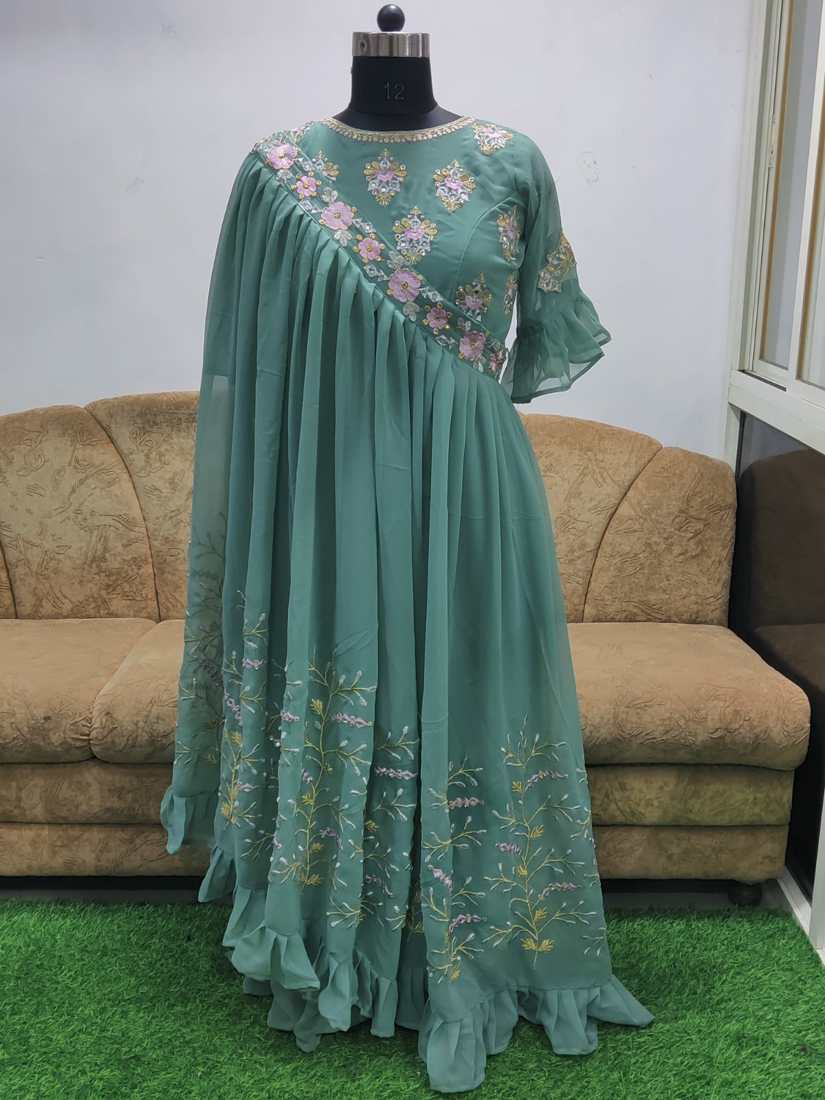 Embrace Effortless Elegance: Georgette Gown Set with Intricate Embroidery