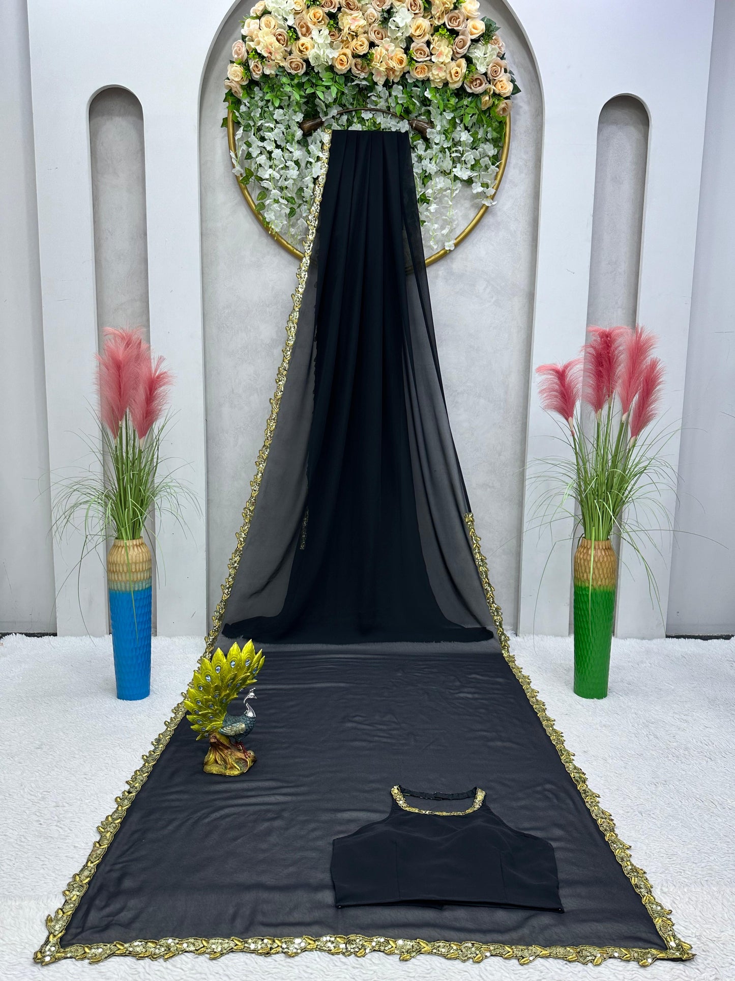 Elevate Your Style: Faux Georgette Saree with Thread and Sequin Detailing