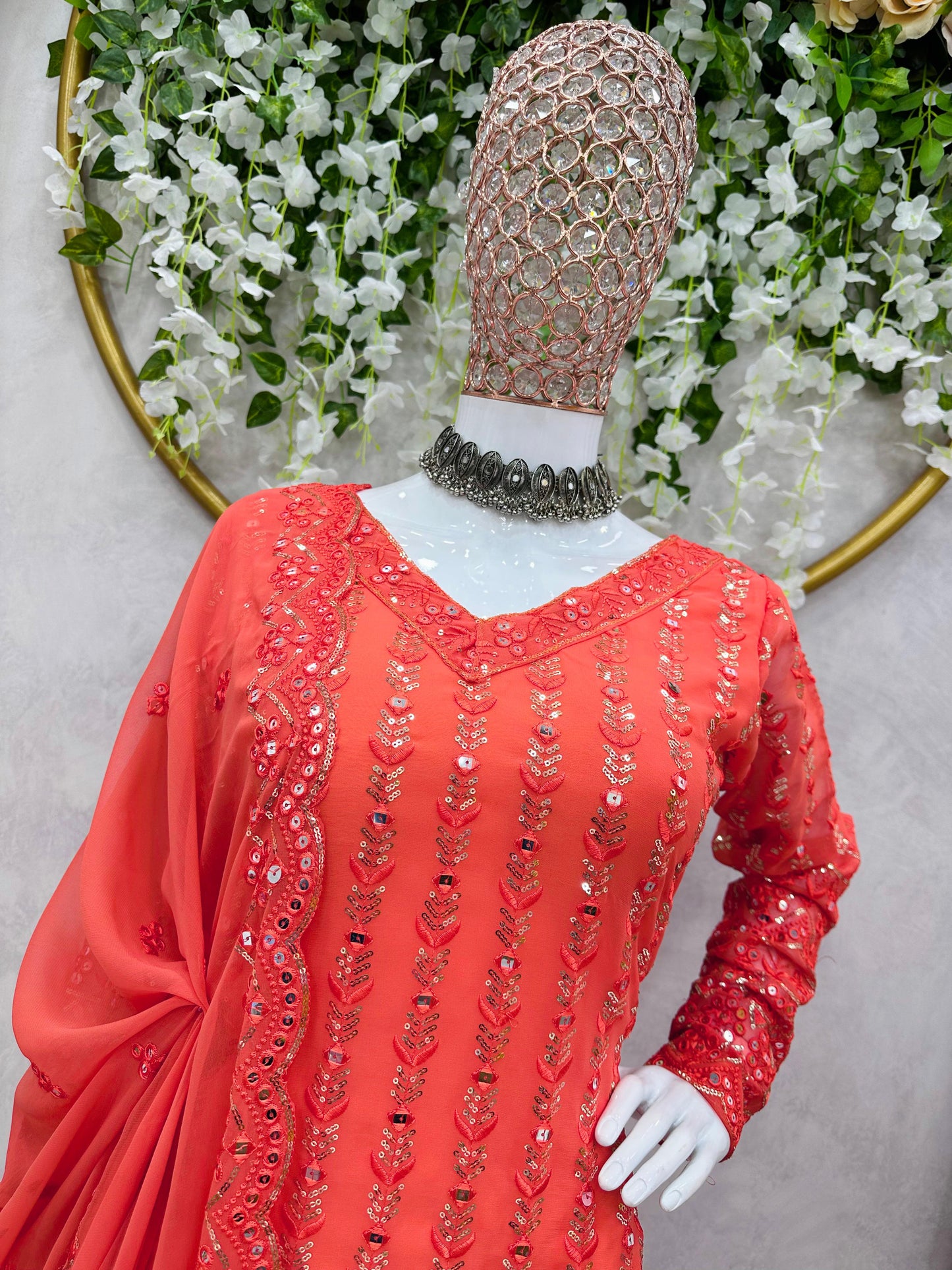 Enchanting Elegance: Faux Georgette Suit Set with Thread and Sequence Work