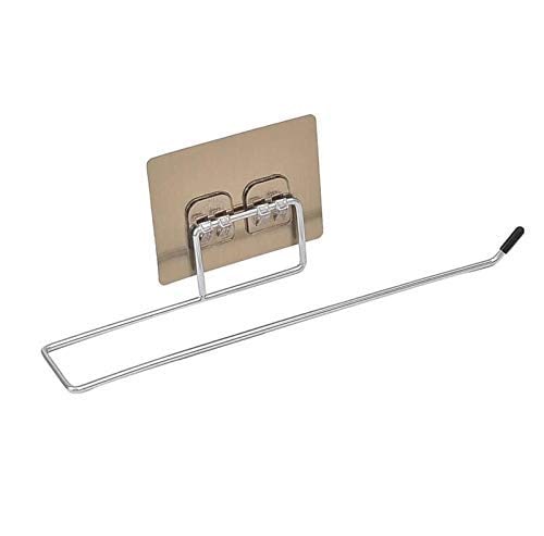 Towel Bar Paper Towel Holder with Magic Adhesive Pad Kitchen Paper Roll Holder Wall Mount Towel Bar Self Adhesive Wall Mount Towel Bar Under Cabinet Garage No Drilling Silver Towel Holder (Iron)