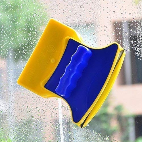 Magnetic Window Cleaner Double-Side Glazed Square Two Sided Glass Cleaner Wiper with 2 Extra Cleaning Cotton Cleaner Squeegee Washing Equipment Household Cleaner Wipes (Yellow) Sponge Mop (Multicolor)