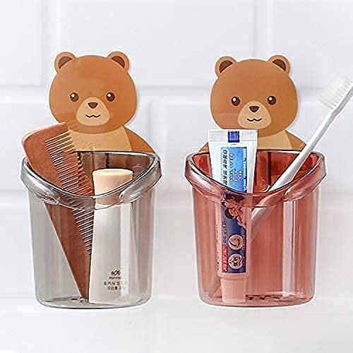 Teddy Bear Tooth Brush Stand Holder Plastic Toothbrush Holder (Wall Mount)