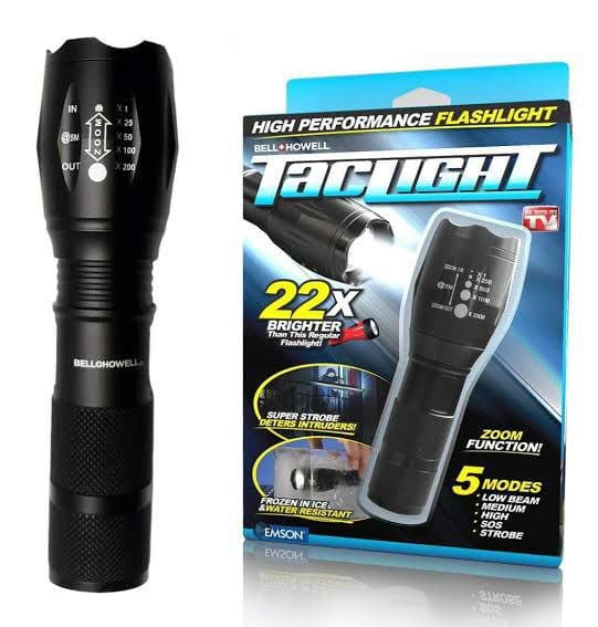 TAC Light Metal LED Torch Flashlight, XML T6 Water Resistance 5Modes Zoom Torch with Adjustable Focus with 3 AAA Battery (Emergency... Torch (Black, 9 cm, Rechargeable