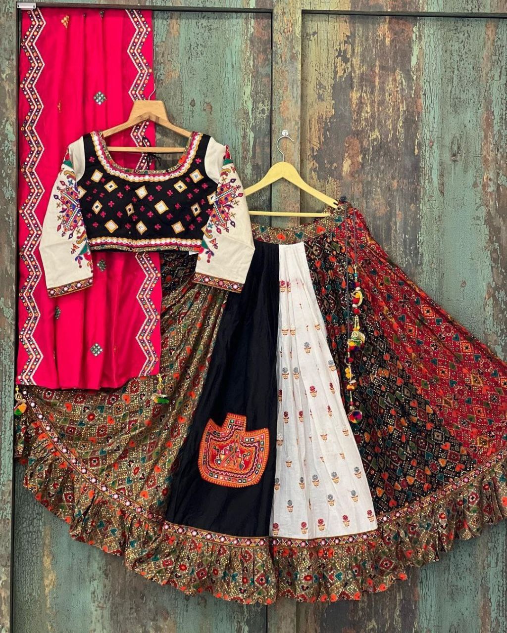Gujarati Style Black And White Chaniya Choli