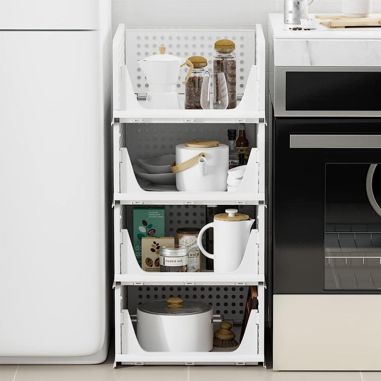 Sloppy Fruits/Vegetables Kitchen Rack Plastic 3 Layer Foldable Sliding Drawer, Clothes Shelf Basket, Containers Bins Cubes