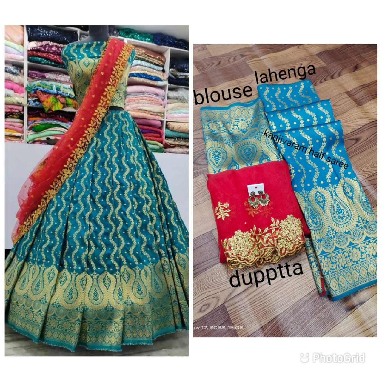 Kanjiveram Silk Zari lehanga with blouse along with cutwork Duppta - Dharti Bandhani