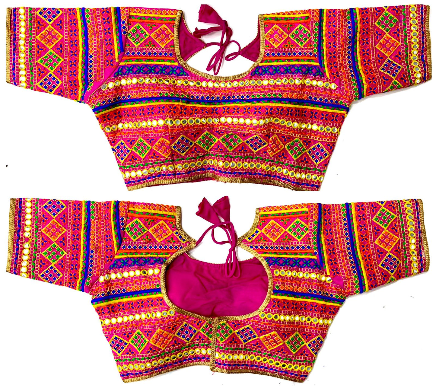BLOUSE HAS THREAD WORK AND FOIL MIRROR WORK - Dharti Bandhani