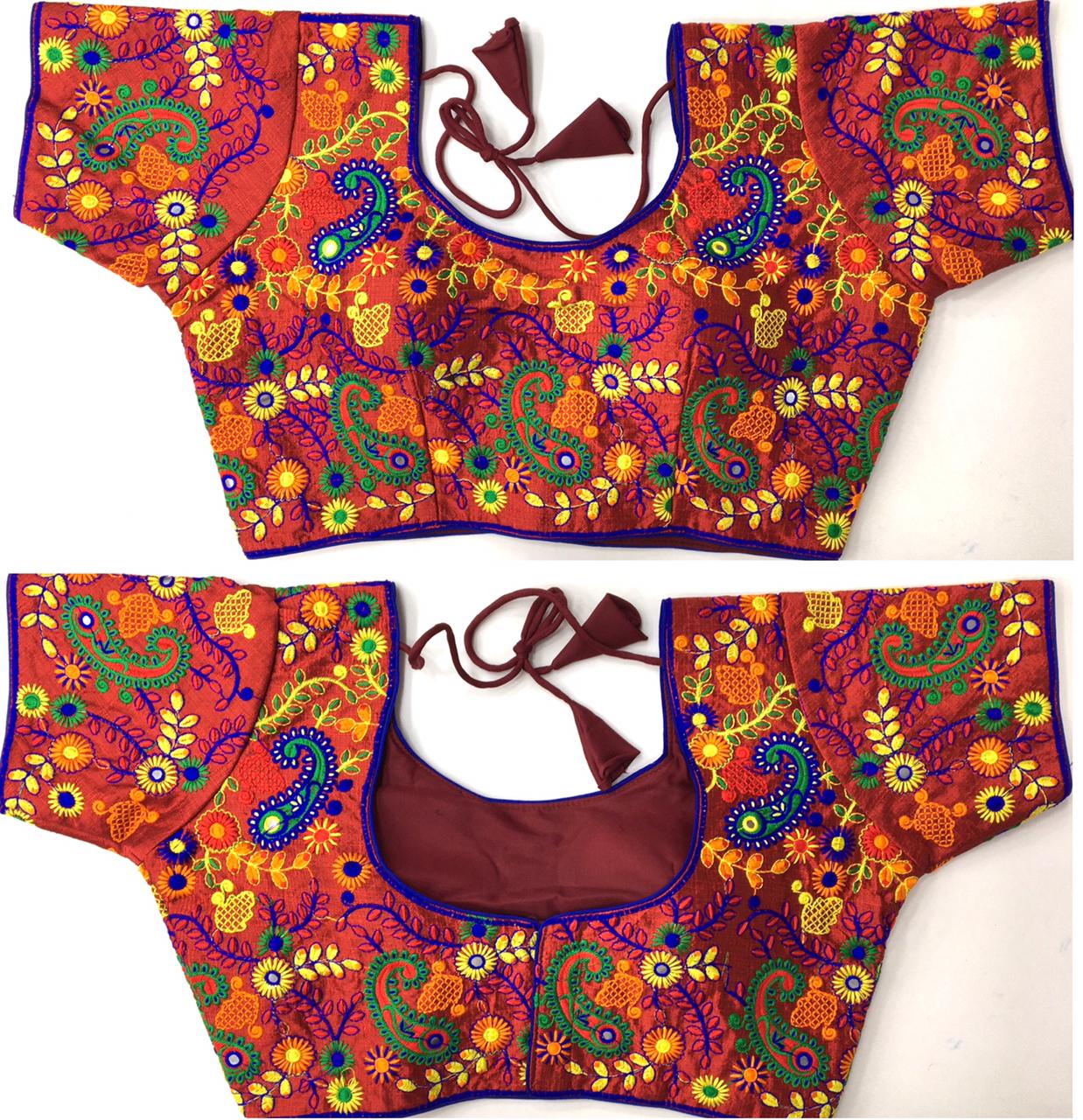 BLOUSE HAS THREAD WORK AND FOIL MIRROR WORK - Dharti Bandhani