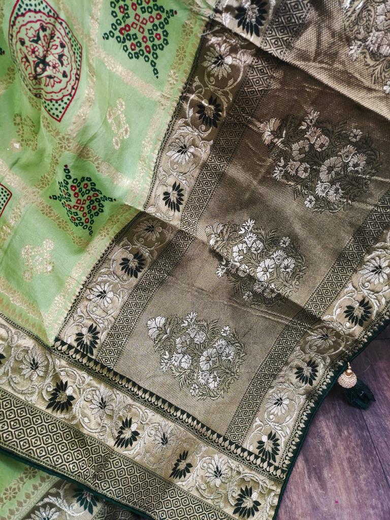 Ajrakh Print Dola Designer Saree - Dharti Bandhani