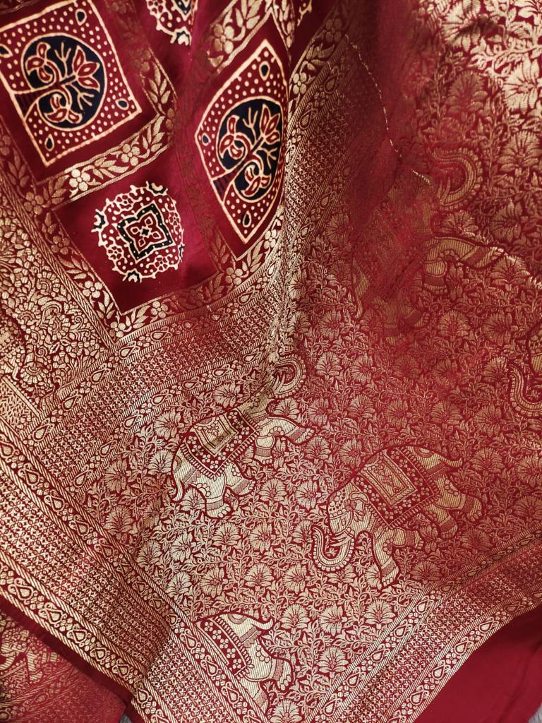 Ajrakh Print Rich Pallu Designer Saree - Dharti Bandhani