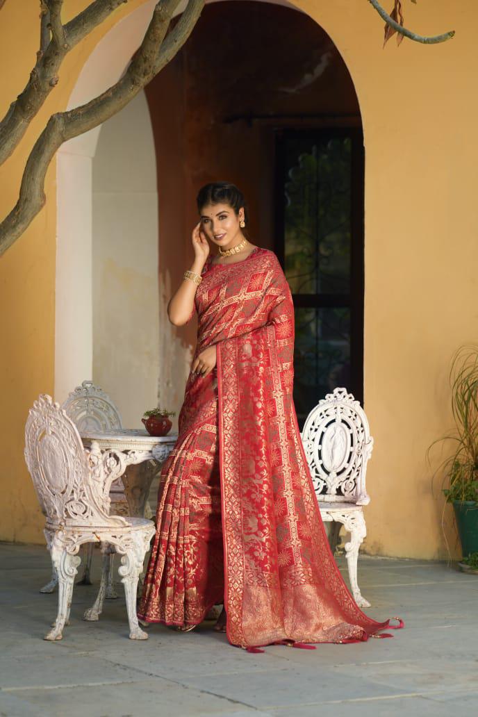 Ajrakh Print Saree - Dharti Bandhani