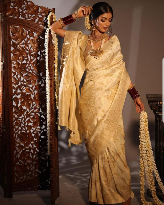 Designer Woven Banarasi Silk Saree With Blouse