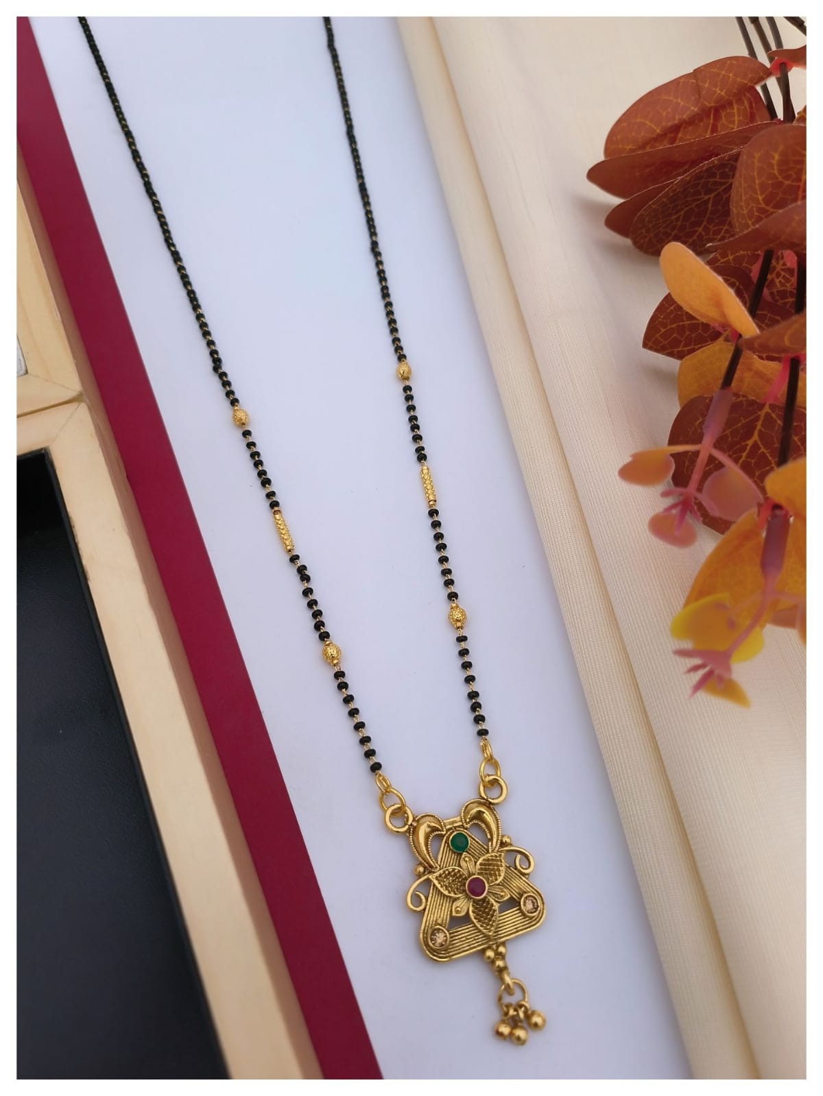 Traditional Long Mangalsutra DOKIYA Designs Gold Plated Brass