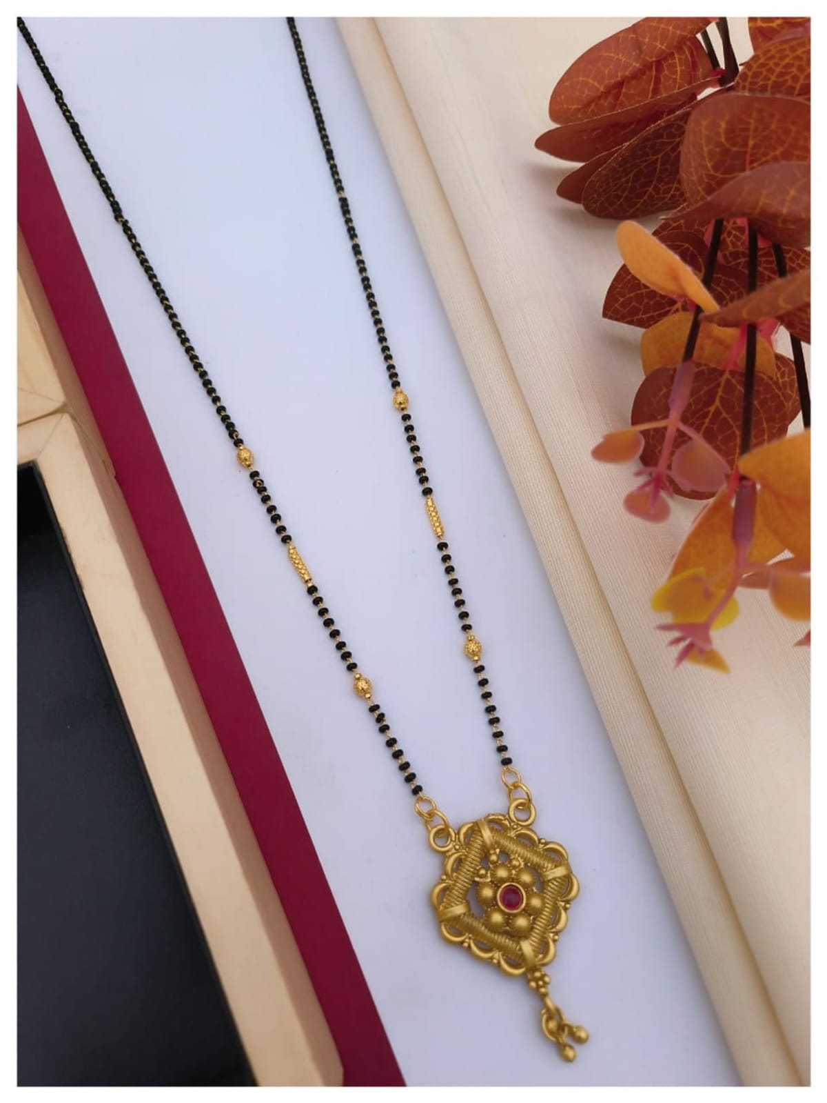 Traditional Long Mangalsutra DOKIYA Designs Gold Plated Brass