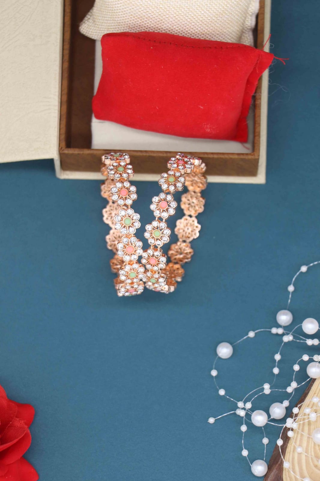 Jewels Galaxy Designer American Diamond Silver Plated Bangles for