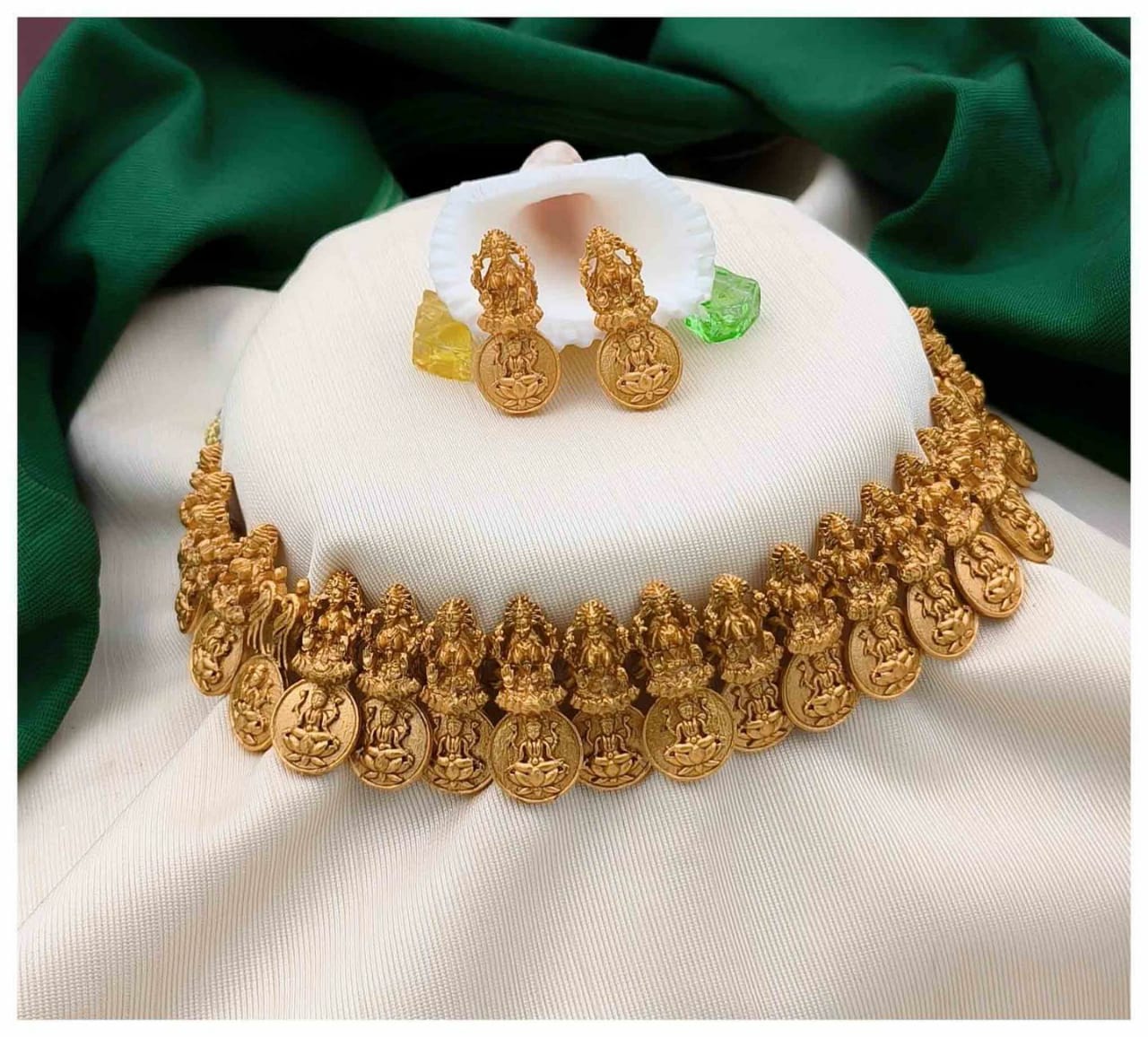 Gold Plated Maharani Temple Coin Necklace Set for Women & Girls