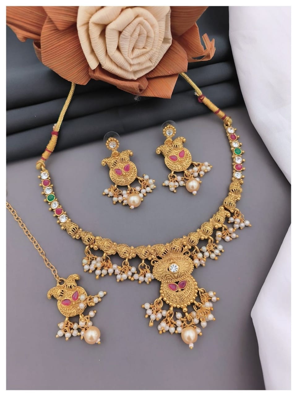 Fashion Jewellery Traditional Gold Plated Necklace Set For Women & Girls