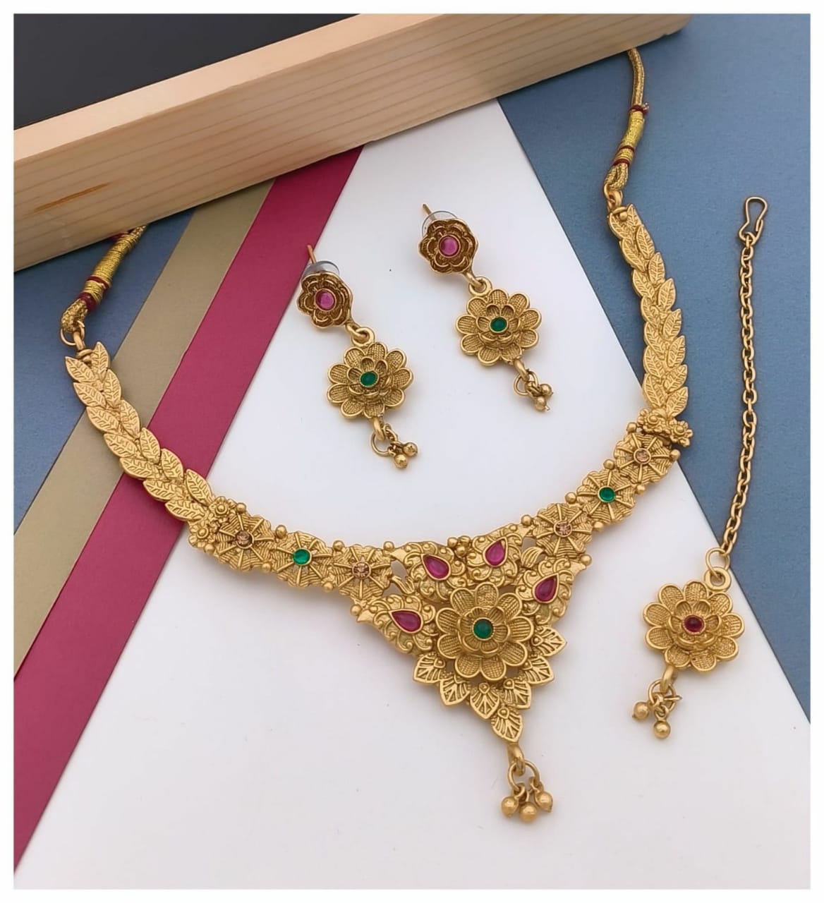 Gold Plated Baby Pearl Design Necklace Set For Women