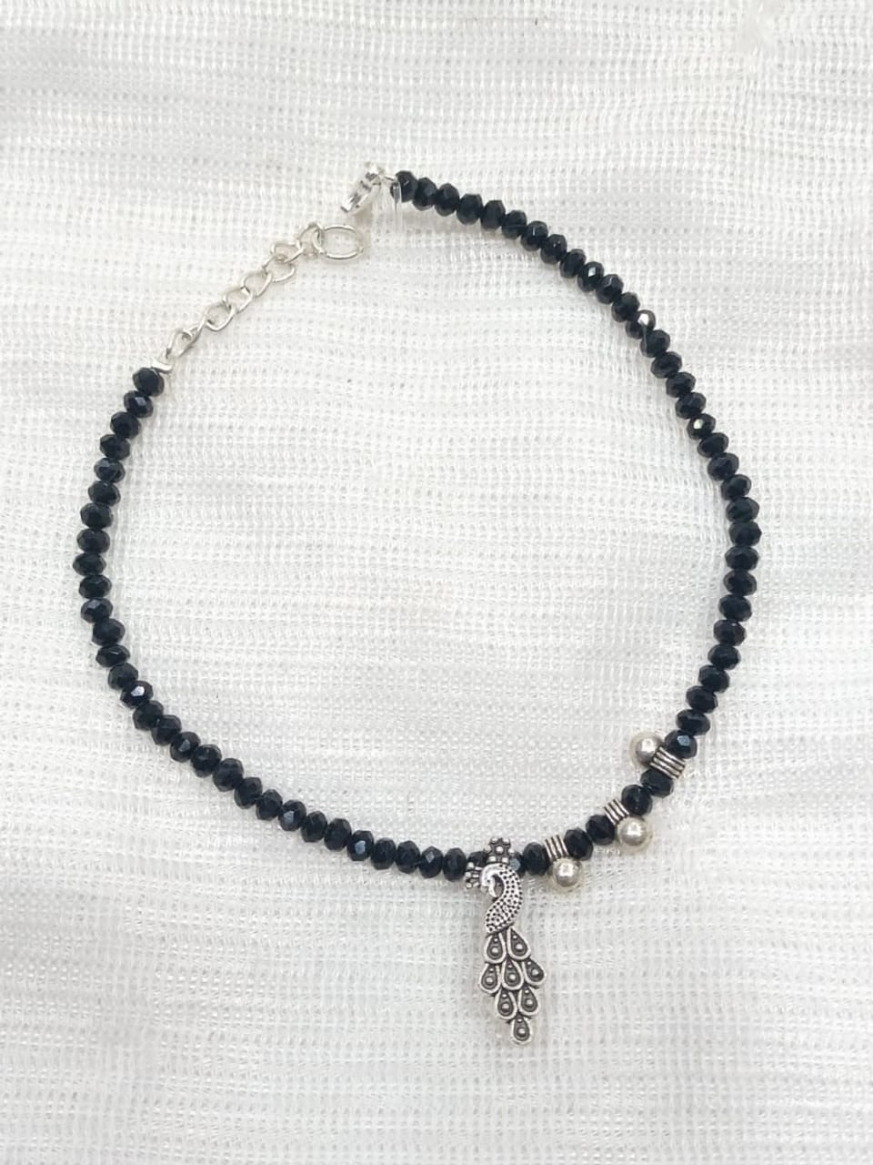 New Silver Beads Crystal Sterling Silver Nazariya Anklet Payal for Women