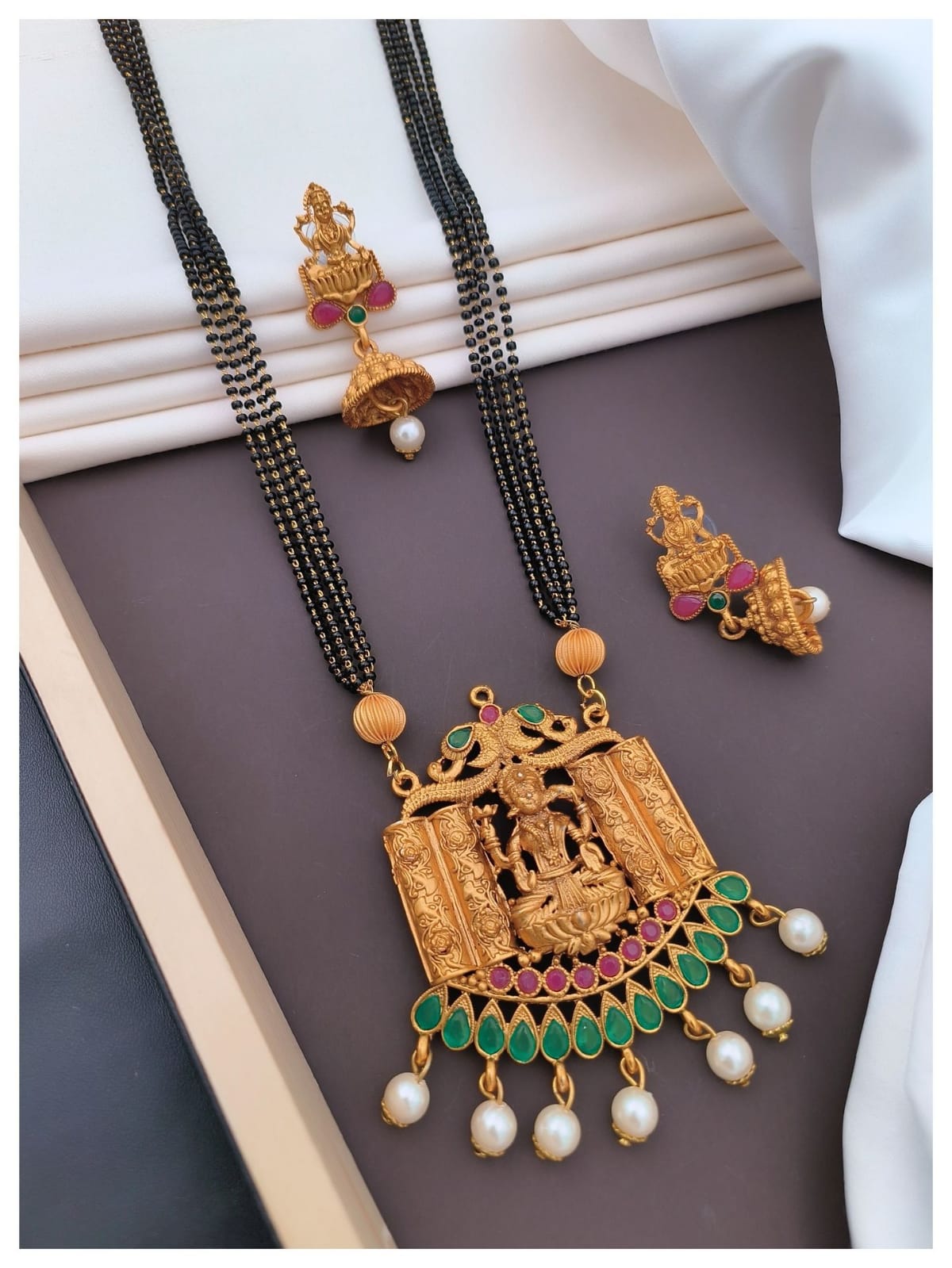 Sasitrends Traditional Micro Gold Plated Mangalsutra Gold Designer Pendant and Earrings for Women-24 Inches