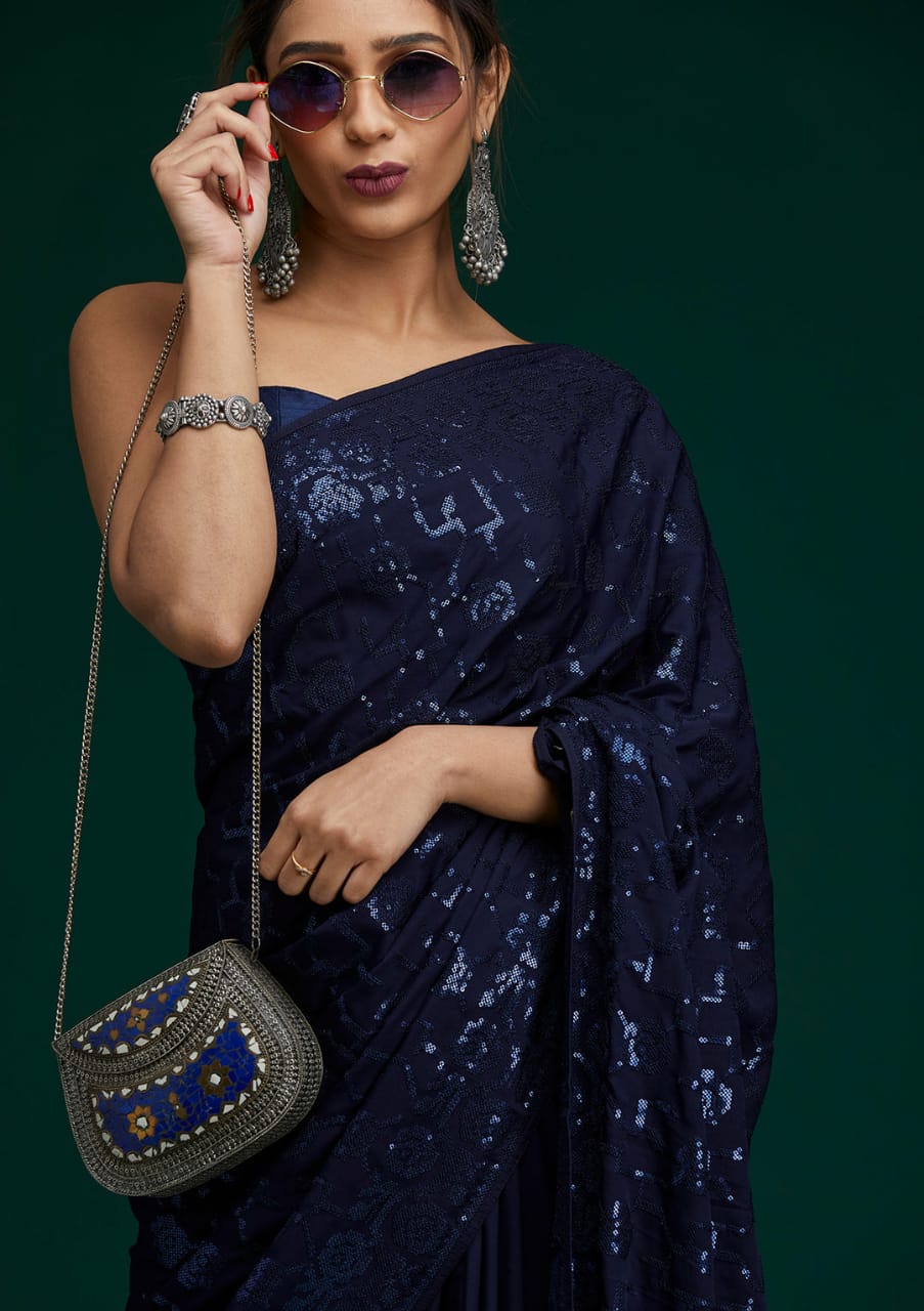 Heavy Soft Shiny Chinnon Silk Designer Saree