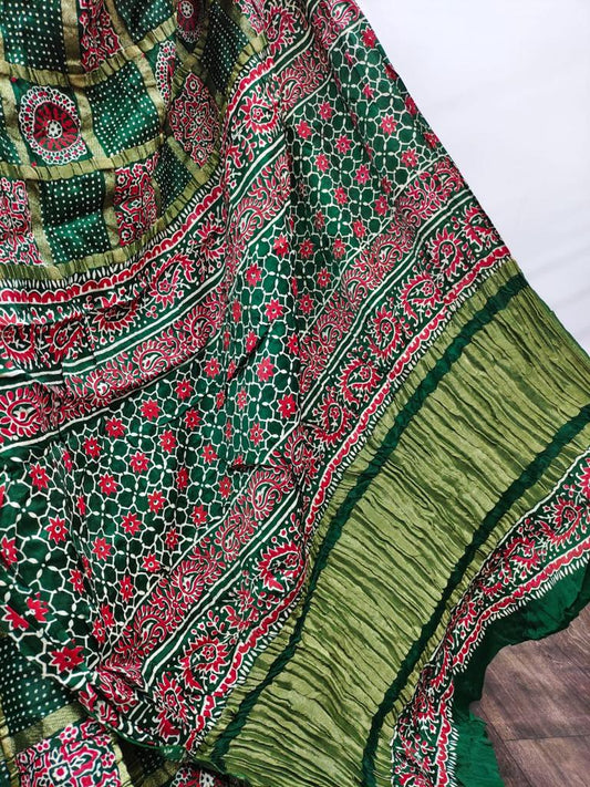 Tradition Ajrakh block print saree on silk material