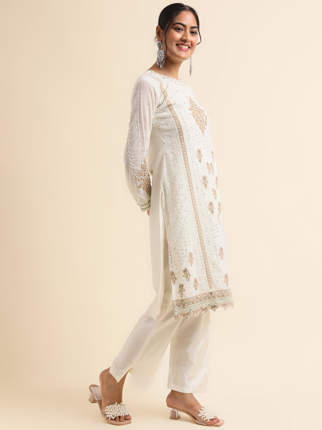 Embrace Timeless Elegance with Off-White Pakistani Suit